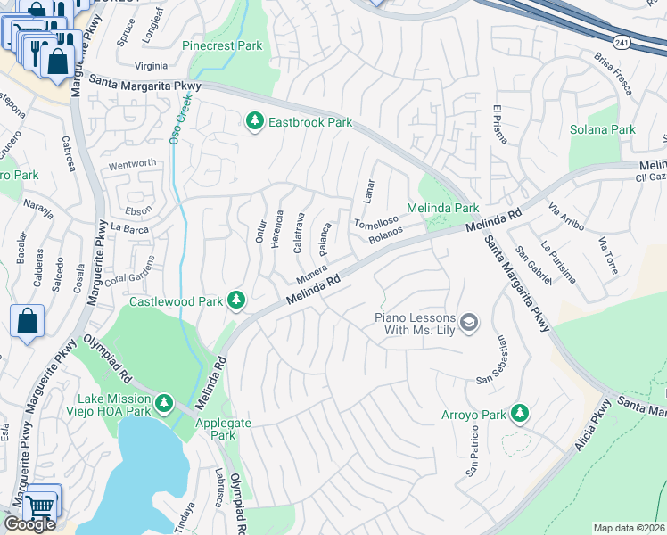 map of restaurants, bars, coffee shops, grocery stores, and more near 28602 Munera in Mission Viejo