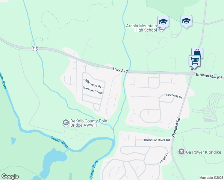 map of restaurants, bars, coffee shops, grocery stores, and more near 4558 Latchwood Drive in Stonecrest