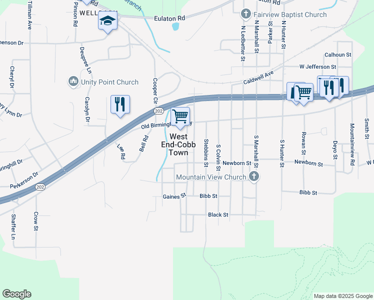 map of restaurants, bars, coffee shops, grocery stores, and more near 718 South Hollingsworth Drive in Anniston