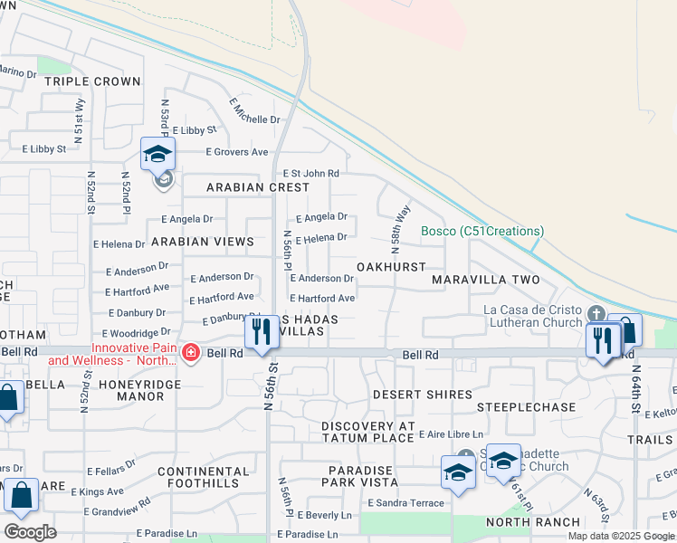 map of restaurants, bars, coffee shops, grocery stores, and more near 5710 East Anderson Drive in Scottsdale