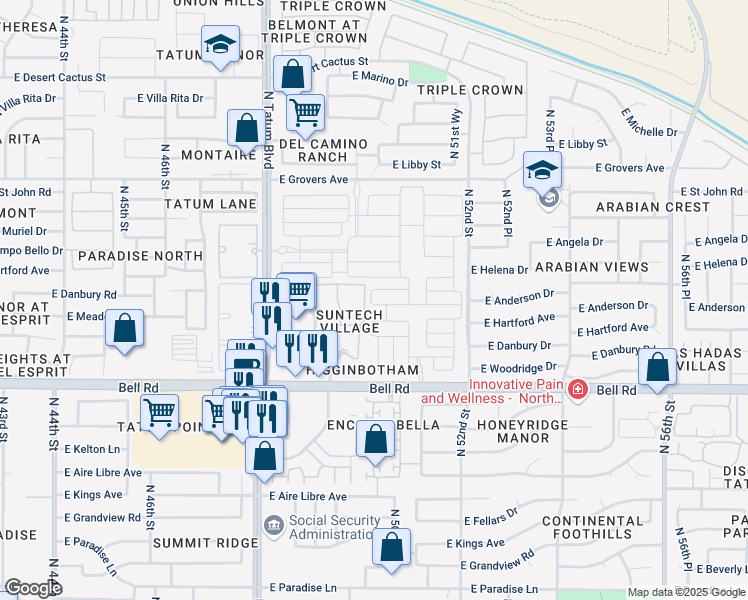 map of restaurants, bars, coffee shops, grocery stores, and more near 17030 North 49th Street in Scottsdale