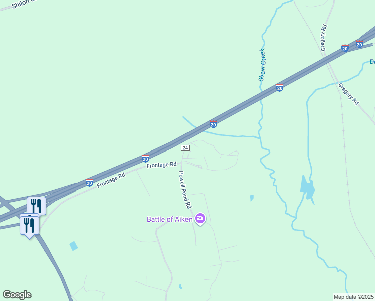 map of restaurants, bars, coffee shops, grocery stores, and more near 1272 Powell Pond Rd in Aiken