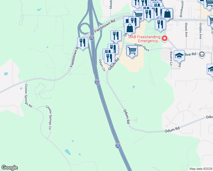 map of restaurants, bars, coffee shops, grocery stores, and more near 777 Odum Road in Gardendale