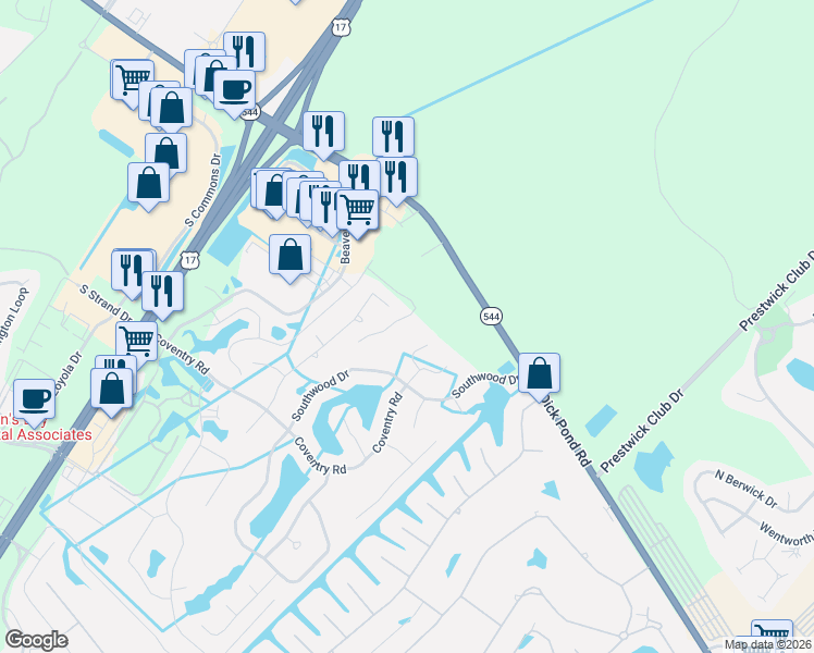 map of restaurants, bars, coffee shops, grocery stores, and more near 1620 Heathmuir Drive in Myrtle Beach