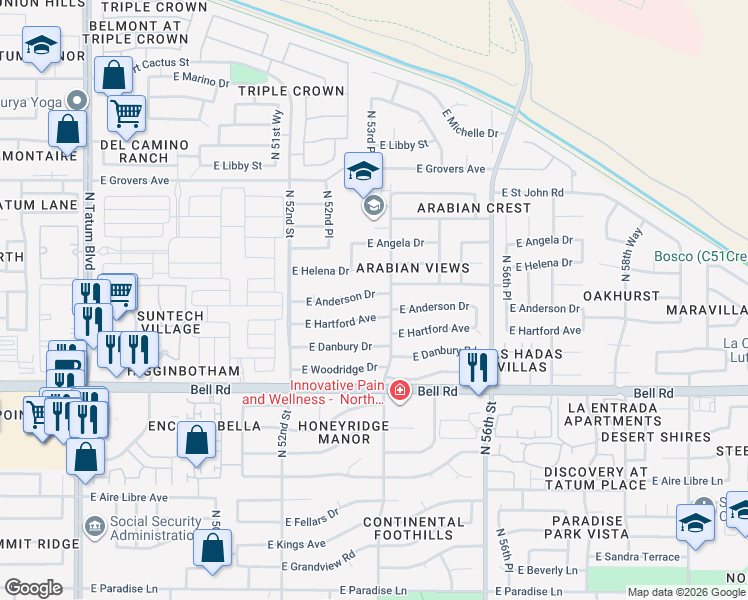 map of restaurants, bars, coffee shops, grocery stores, and more near 5343 East Anderson Drive in Scottsdale