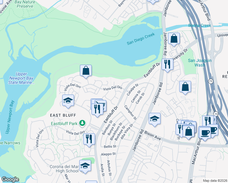 map of restaurants, bars, coffee shops, grocery stores, and more near 2773 Vista Umbrosa in Newport Beach