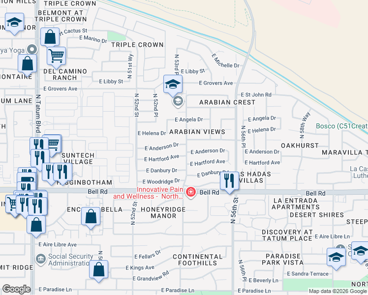 map of restaurants, bars, coffee shops, grocery stores, and more near 5343 East Anderson Drive in Scottsdale