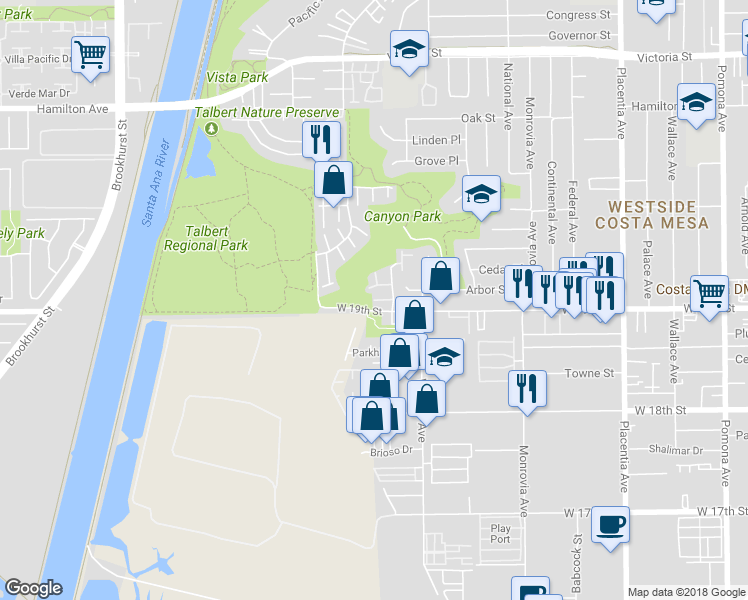 map of restaurants, bars, coffee shops, grocery stores, and more near Latitude Court in Newport Beach