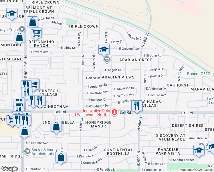 map of restaurants, bars, coffee shops, grocery stores, and more near 5343 East Anderson Drive in Scottsdale