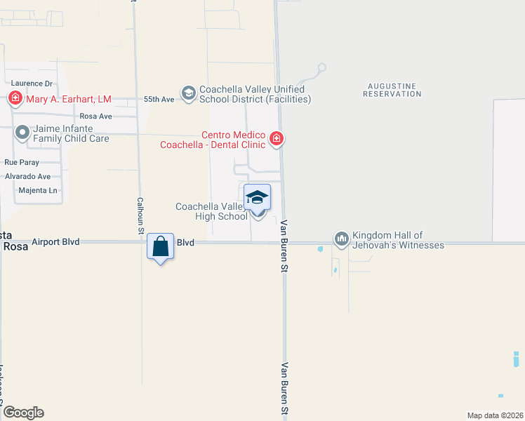 map of restaurants, bars, coffee shops, grocery stores, and more near 55497 Van Buren Street in Thermal