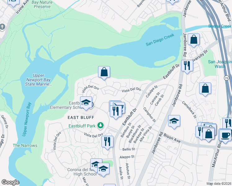 map of restaurants, bars, coffee shops, grocery stores, and more near 428 Vista Suerte in Newport Beach