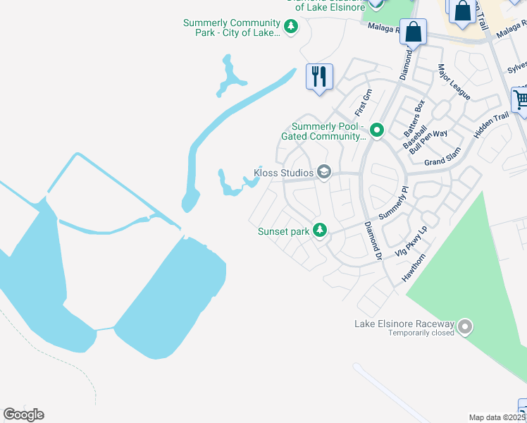 map of restaurants, bars, coffee shops, grocery stores, and more near 29116 Gardenia in Lake Elsinore