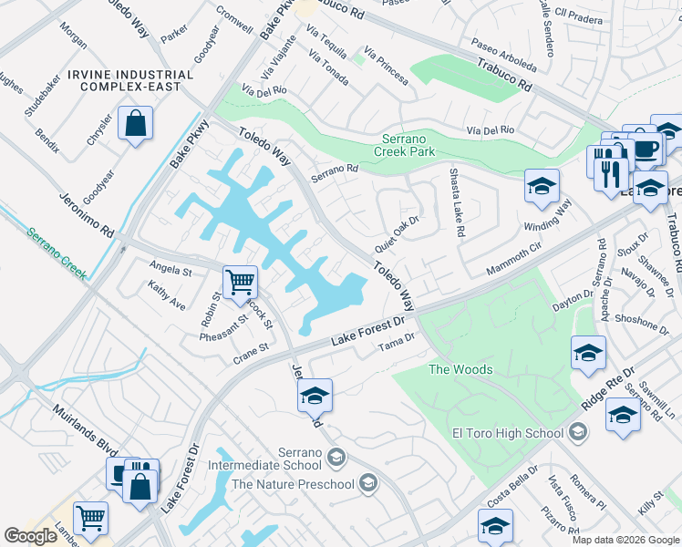 map of restaurants, bars, coffee shops, grocery stores, and more near 21946 Yellowstone Lane in Lake Forest