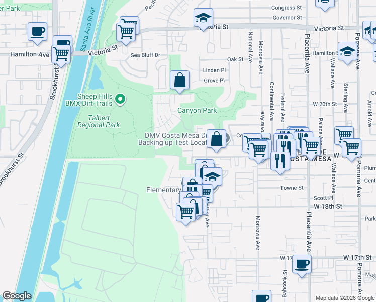 map of restaurants, bars, coffee shops, grocery stores, and more near Latitude Court in Newport Beach