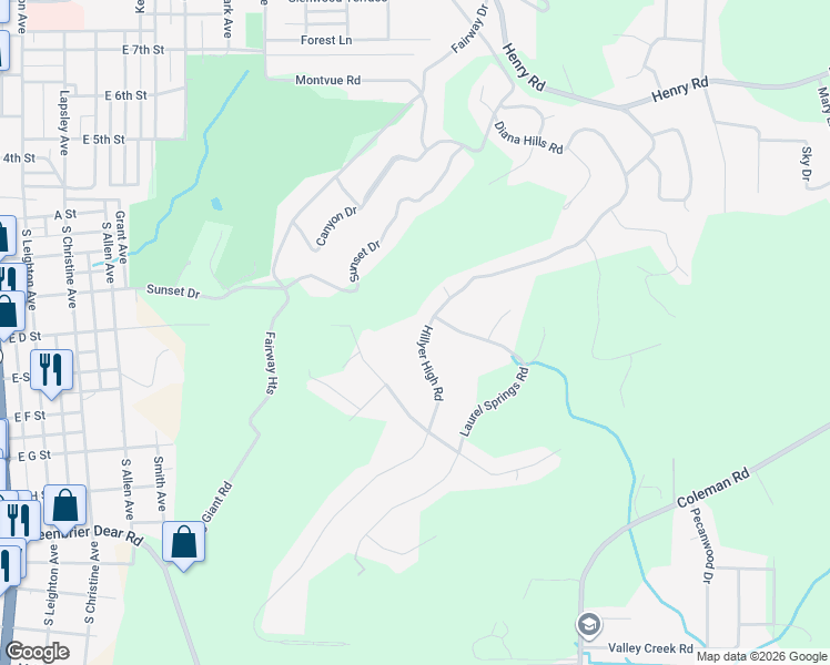 map of restaurants, bars, coffee shops, grocery stores, and more near 608 Hillyer High Road in Anniston