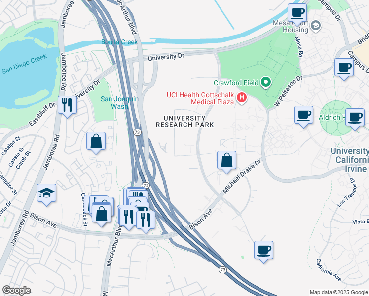 map of restaurants, bars, coffee shops, grocery stores, and more near 110 Theory in Irvine