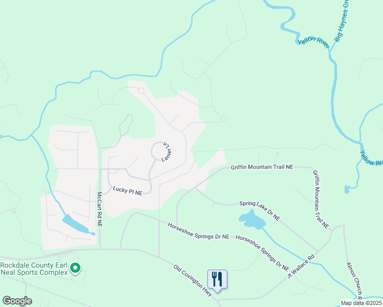 map of restaurants, bars, coffee shops, grocery stores, and more near 3337 Bartlett Avenue Northeast in Conyers
