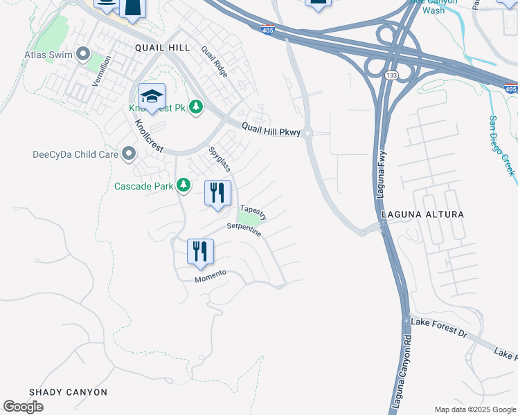 map of restaurants, bars, coffee shops, grocery stores, and more near 119 Tapestry in Irvine