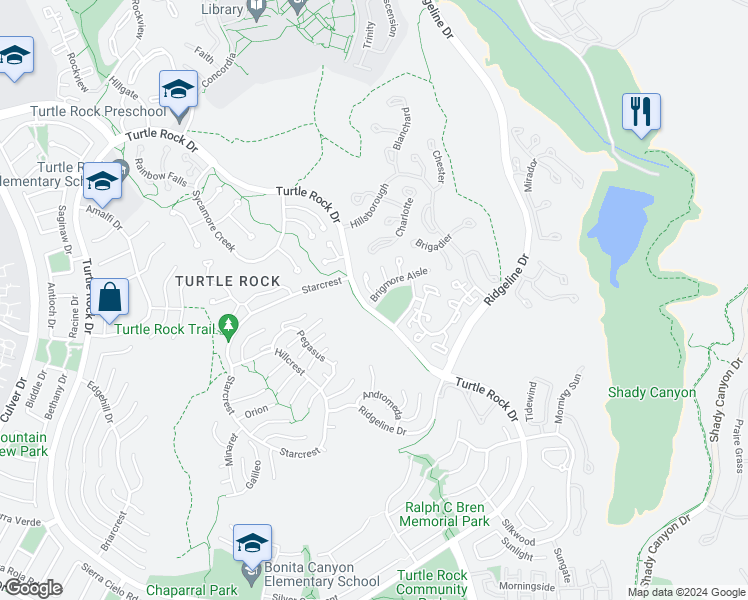 map of restaurants, bars, coffee shops, grocery stores, and more near 52 Brigmore Aisle in Irvine