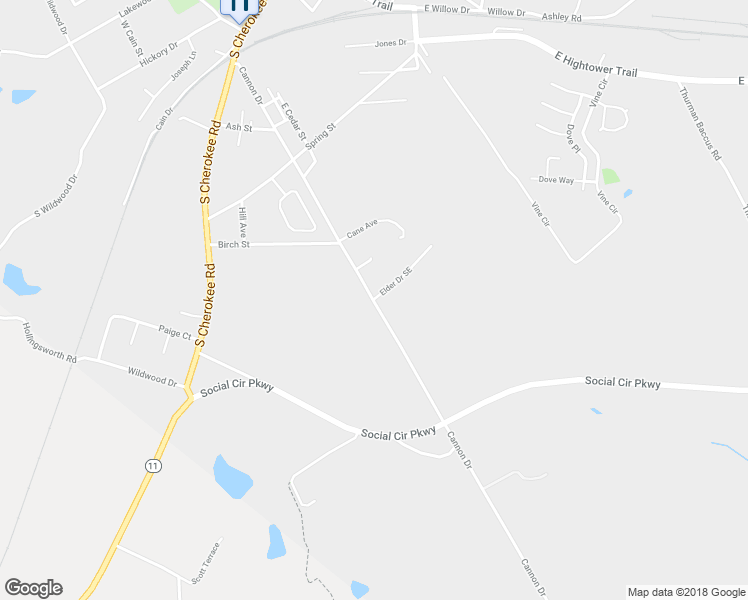 map of restaurants, bars, coffee shops, grocery stores, and more near 111 Elder Drive Southeast in Social Circle