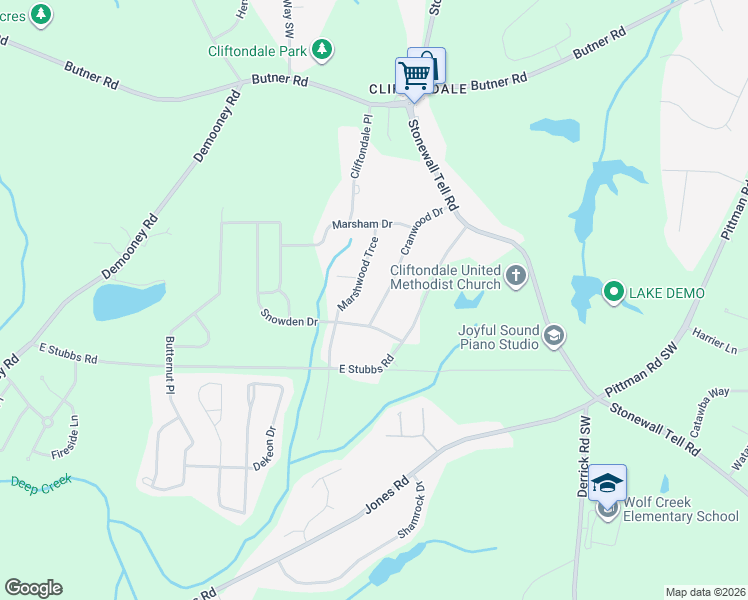 map of restaurants, bars, coffee shops, grocery stores, and more near 4125 Cranwood Drive in College Park