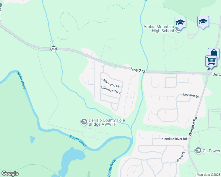 map of restaurants, bars, coffee shops, grocery stores, and more near 6032 Idlewood Trce in Stonecrest