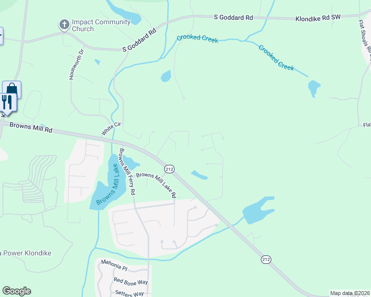 map of restaurants, bars, coffee shops, grocery stores, and more near 8380 Browns Mill Trce in Stonecrest