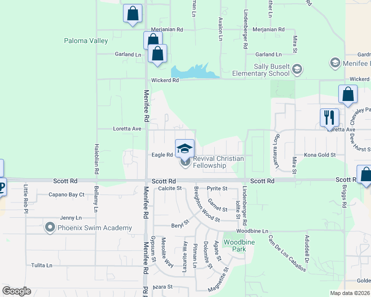 map of restaurants, bars, coffee shops, grocery stores, and more near 32861 Pitman Lane in Menifee