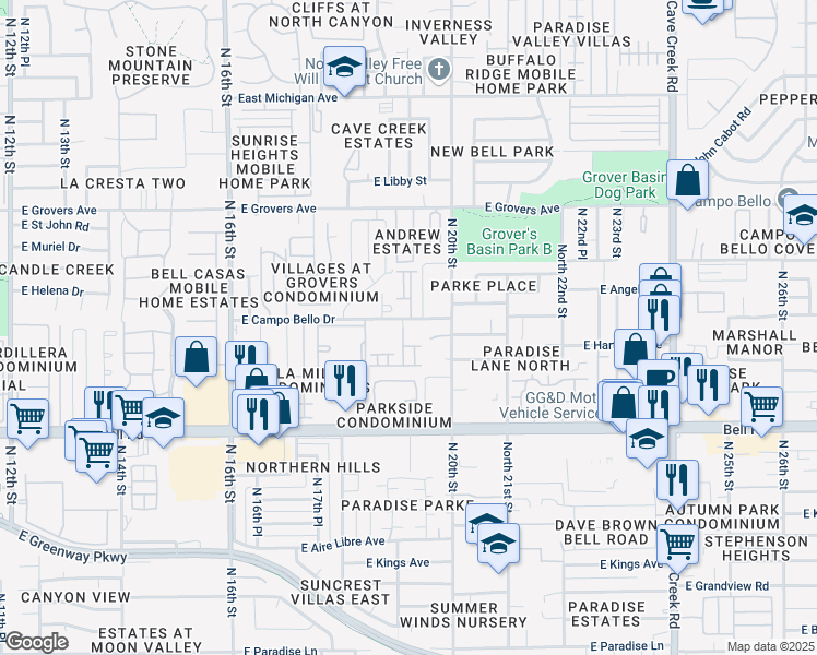 map of restaurants, bars, coffee shops, grocery stores, and more near 1928 East Anderson Drive in Phoenix