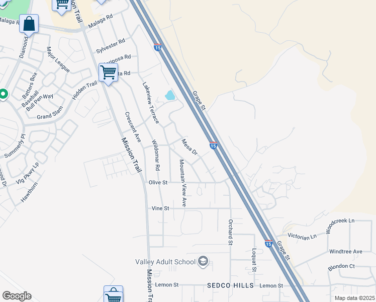 map of restaurants, bars, coffee shops, grocery stores, and more near 32851 Mesa Drive in Lake Elsinore