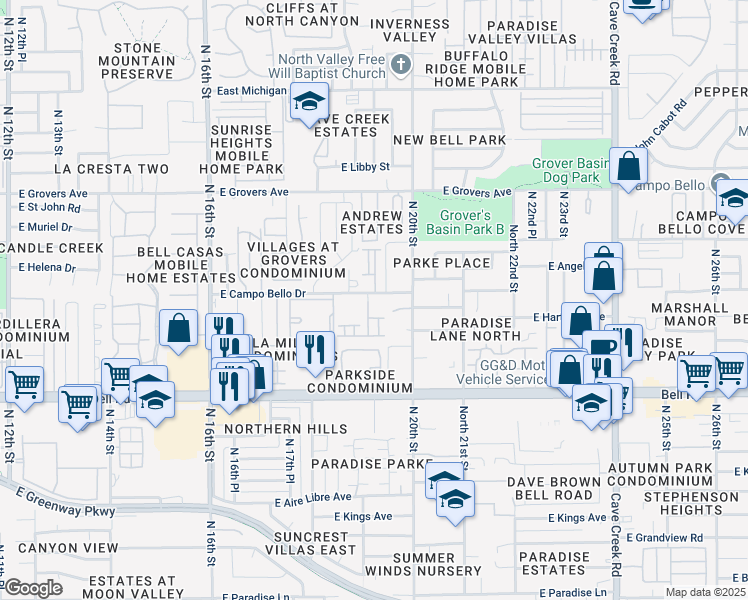 map of restaurants, bars, coffee shops, grocery stores, and more near 1928 East Anderson Drive in Phoenix