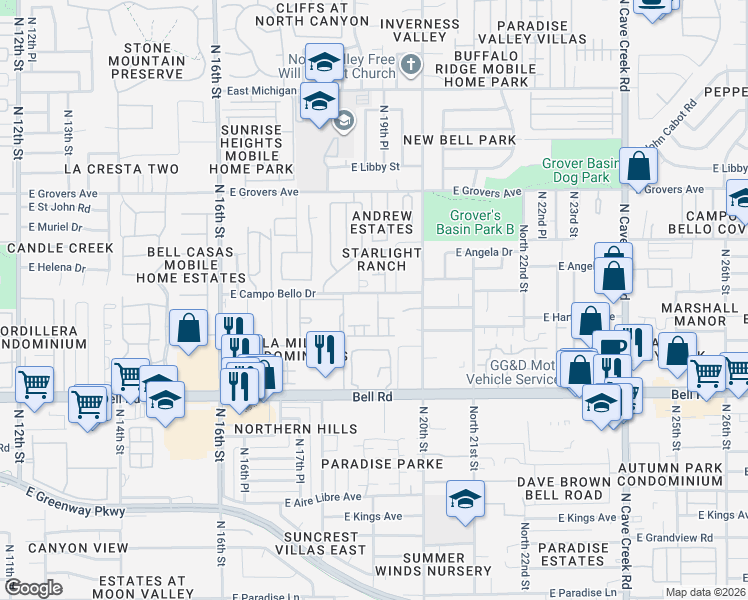 map of restaurants, bars, coffee shops, grocery stores, and more near 1928 East Anderson Drive in Phoenix