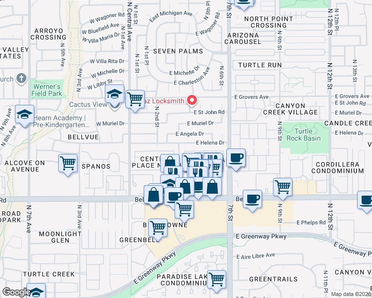 map of restaurants, bars, coffee shops, grocery stores, and more near 17238 North 3rd Place in Phoenix