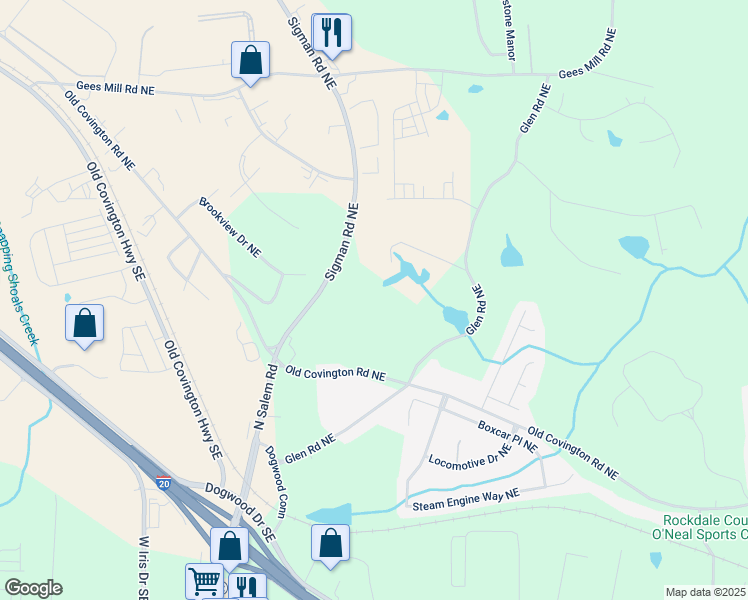 map of restaurants, bars, coffee shops, grocery stores, and more near 2003 Wyndham Place in Conyers