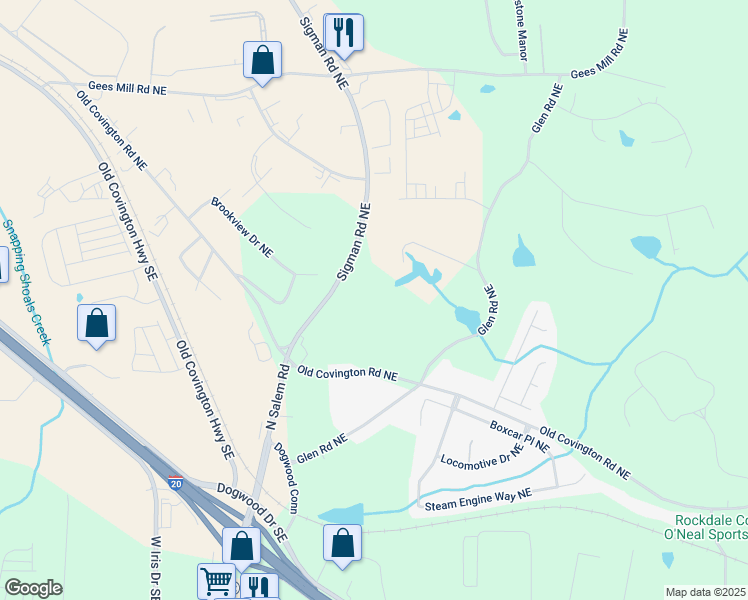 map of restaurants, bars, coffee shops, grocery stores, and more near 2700 Almand Lane in Rockdale County