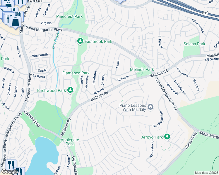 map of restaurants, bars, coffee shops, grocery stores, and more near 28602 Munera in Mission Viejo