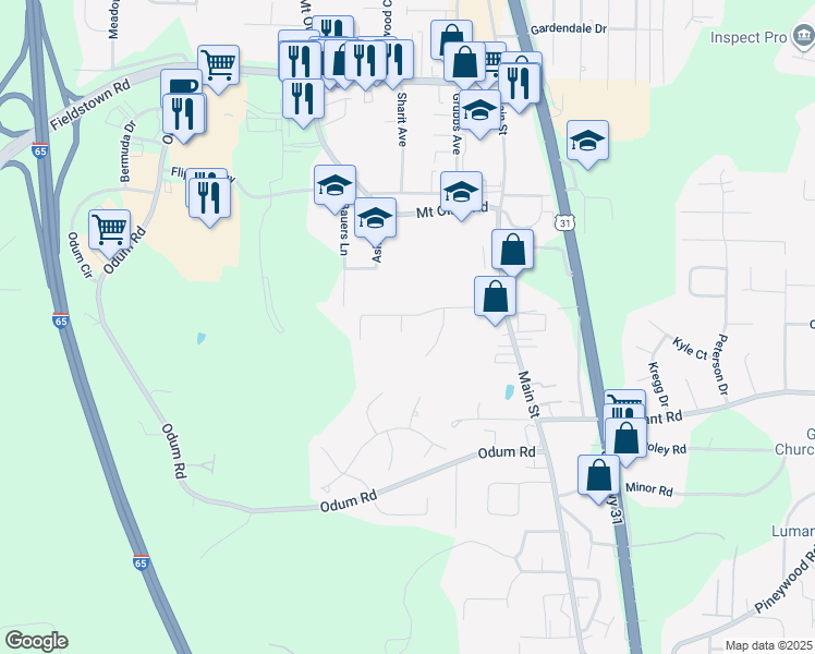 map of restaurants, bars, coffee shops, grocery stores, and more near 4375 Shivas Way in Gardendale