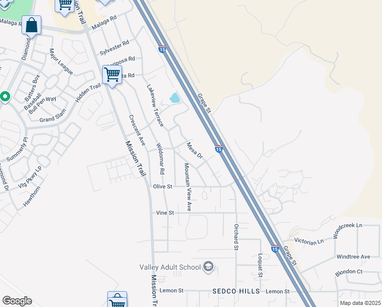 map of restaurants, bars, coffee shops, grocery stores, and more near 32851 Mesa Drive in Lake Elsinore