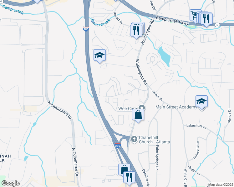 map of restaurants, bars, coffee shops, grocery stores, and more near 4068 Carriage House Court Southwest in East Point