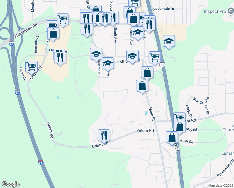 map of restaurants, bars, coffee shops, grocery stores, and more near 4379 Shivas Way in Gardendale