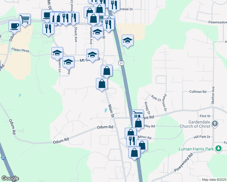 map of restaurants, bars, coffee shops, grocery stores, and more near 761 Main Street in Gardendale