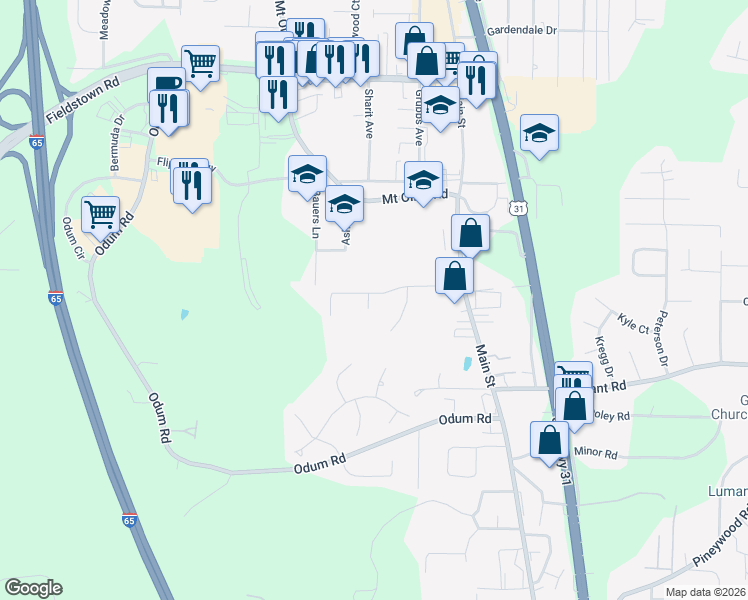 map of restaurants, bars, coffee shops, grocery stores, and more near 4383 Shivas Way in Gardendale