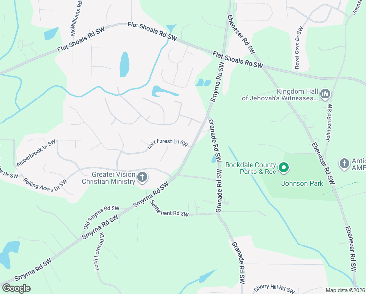 map of restaurants, bars, coffee shops, grocery stores, and more near 2006 Lost Forest Lane Southwest in Conyers