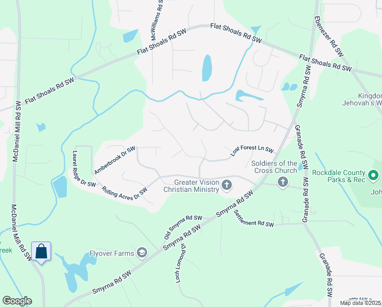 map of restaurants, bars, coffee shops, grocery stores, and more near 2175 Lost Forest Lane Southwest in Conyers