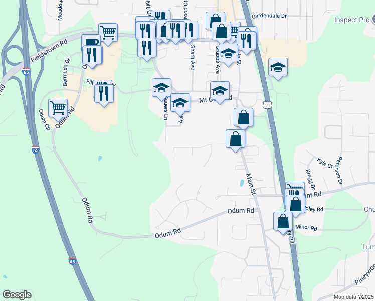map of restaurants, bars, coffee shops, grocery stores, and more near 4374 Shivas Way in Gardendale