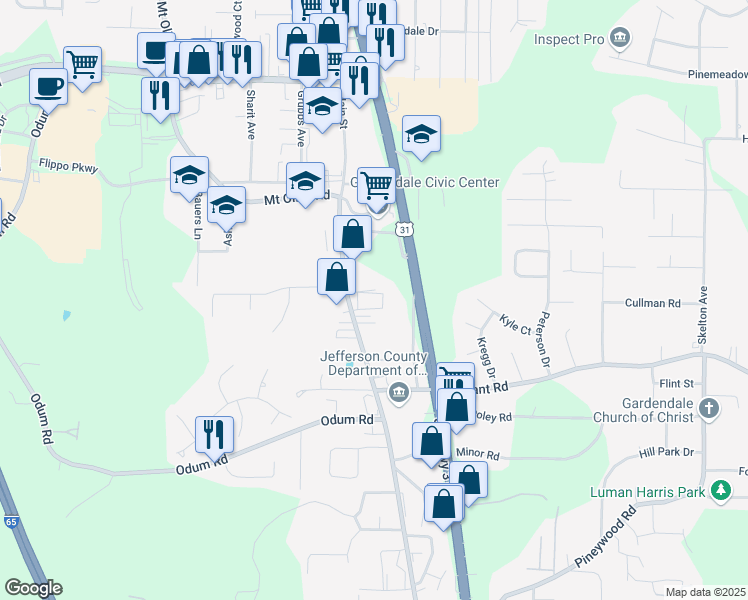 map of restaurants, bars, coffee shops, grocery stores, and more near 761 Main Street in Gardendale