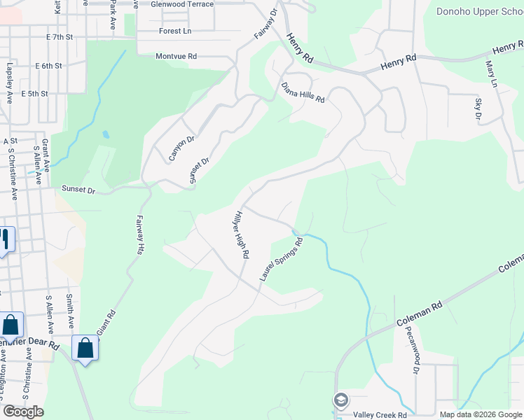 map of restaurants, bars, coffee shops, grocery stores, and more near 6 Laurel Springs Road in Anniston