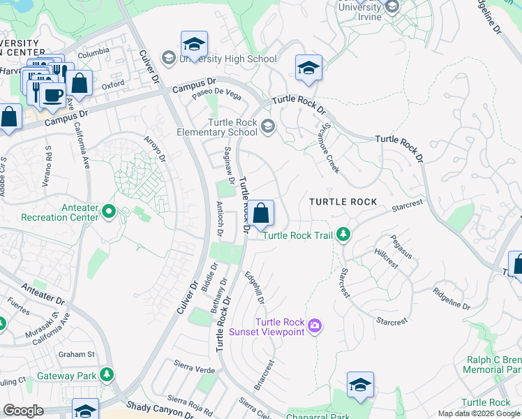 map of restaurants, bars, coffee shops, grocery stores, and more near 18862 Via Palatino in Irvine