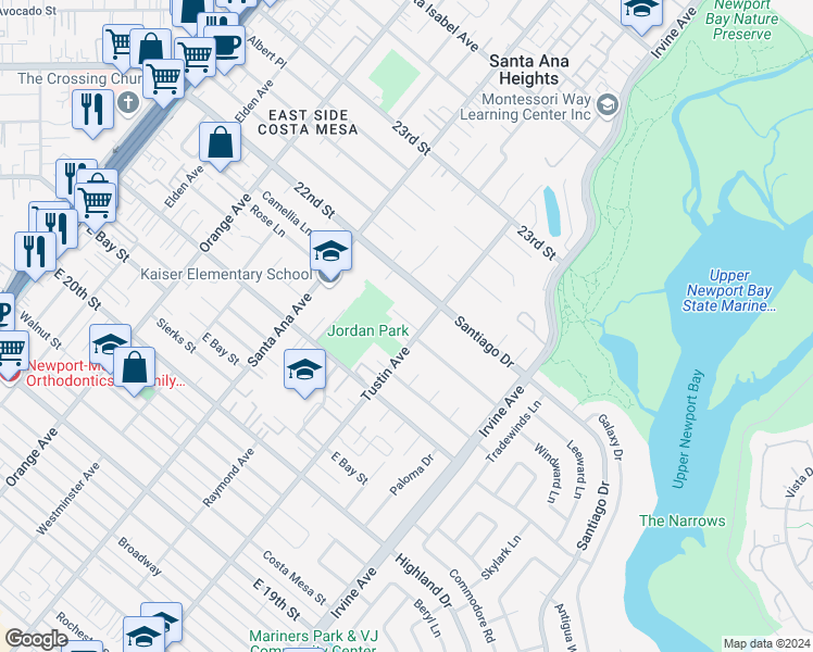 map of restaurants, bars, coffee shops, grocery stores, and more near 391 Catalina Shore Drive in Costa Mesa