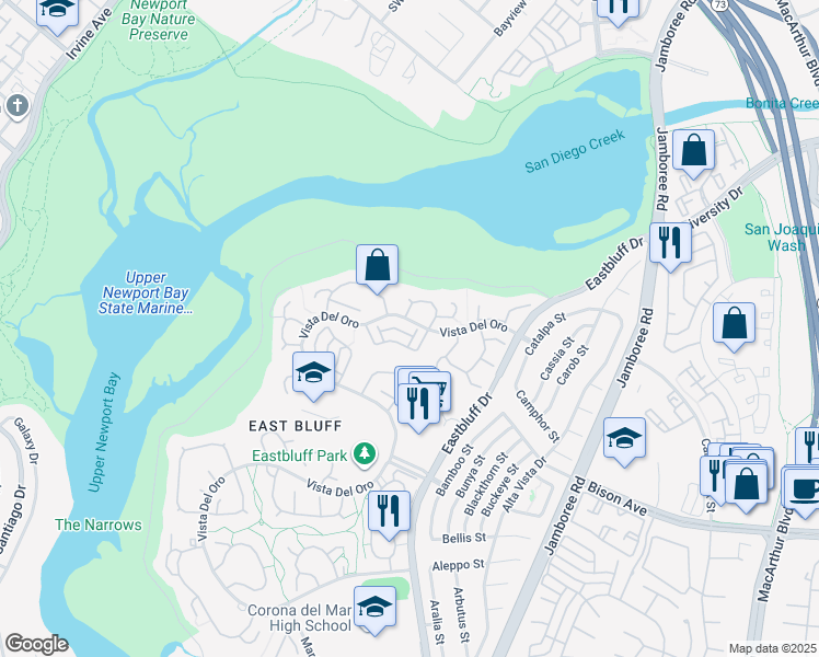 map of restaurants, bars, coffee shops, grocery stores, and more near 428 Vista Suerte in Newport Beach